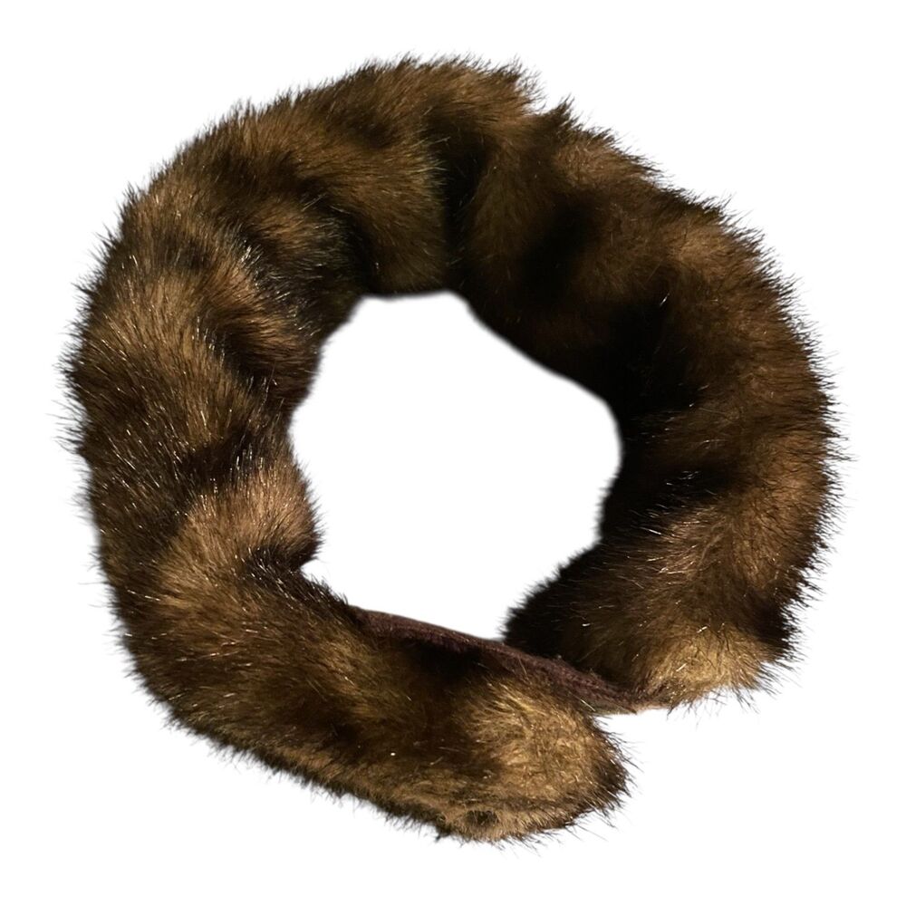Vintage Faux Fur Leopard Print Brown Head Band Neck Wrap